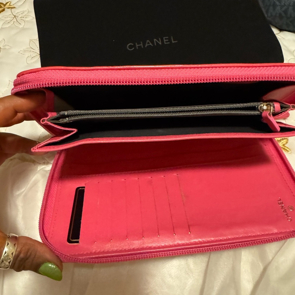 81720 Chanel Pink Patent Lucky Symbols Zip Around Wide Long Wallet/Organizer. - Picture 4 of 7